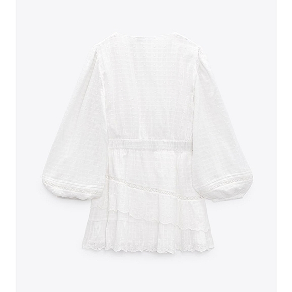 Zara * embroidered lace insert dress white flowy boho - Picture 11 of 11